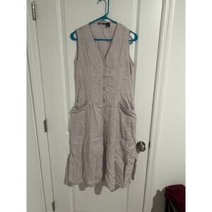 Tahari 100% Linen Sleeveless Button-Front Midi Dress – Size 10 – Beige/Tan